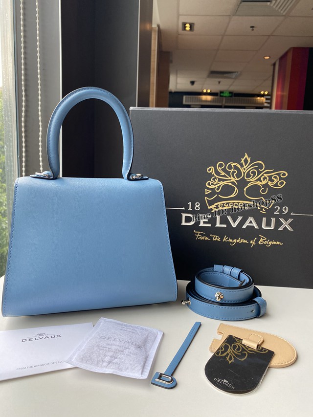 Delvaux專櫃新款丹寧藍三拼比利時手提肩背女包 德爾沃新版雙環brillant box皮小號手袋 bxs1107